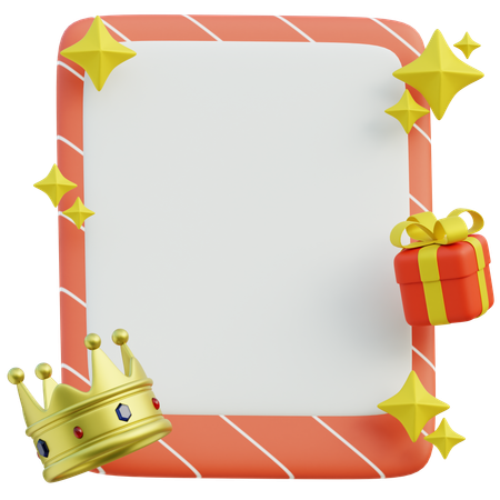 Greeting Card With Gift And Crown  3D Icon