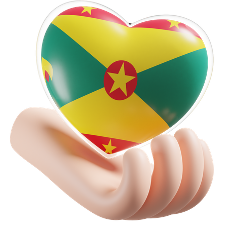 Grenada Flag Heart Hand Care 3D Icon