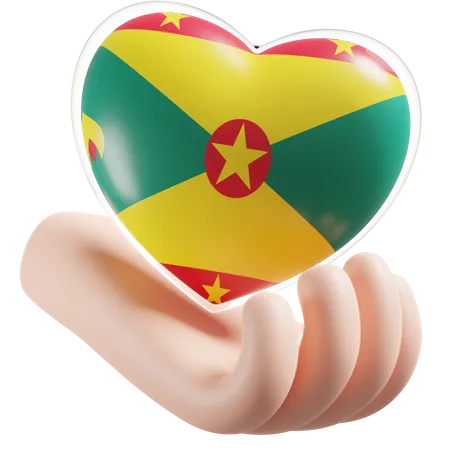 Grenada Flag Heart Hand Care  3D Icon