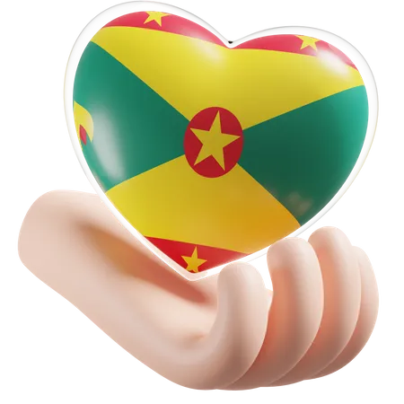 Grenada Flagge Herz Handpflege  3D Icon