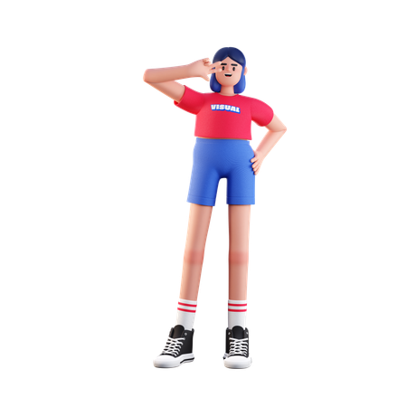 Gril Giving Standing Pose For Photo  3D Illustration