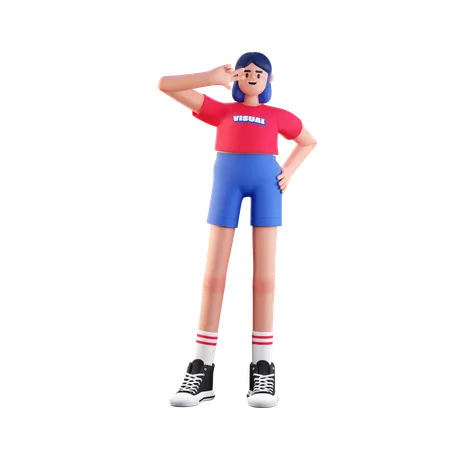 Gril Giving Standing Pose For Photo  3D Illustration
