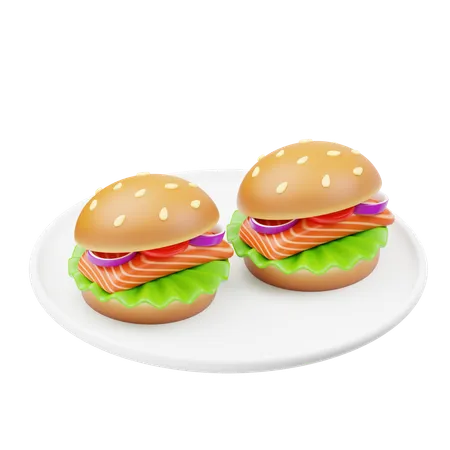 Grilled Salmon Sandwiches  3D Icon