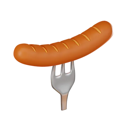 Street Food Of A Grilled Sausage On A Fork Perfect For Representing Fast Food Barbecues And Culinary Delights In A Visually Appealing Way 3 D Render Illustration 3D Icon