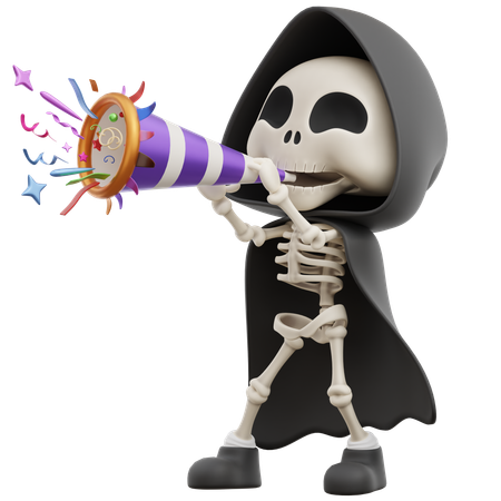 Grim Reaper Blowing Trumpet  3D Illustration