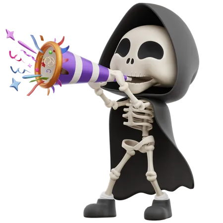 Grim Reaper Blowing Trumpet  3D Illustration