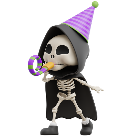 Grim Reaper Blowing Trumpet  3D Illustration