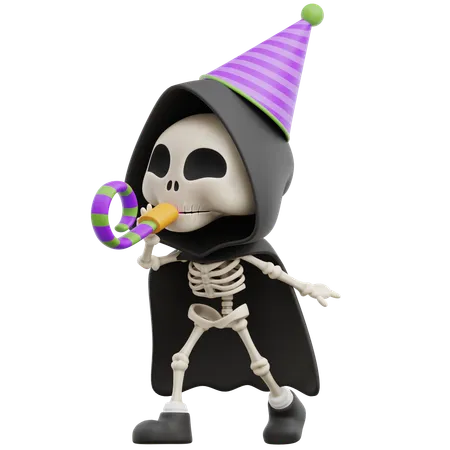 Grim Reaper Blowing Trumpet  3D Illustration