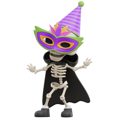 Grim Reaper Dancing With Mask And Party Hat  3D Icon