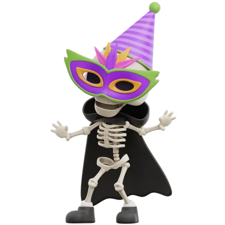 Grim Reaper Dancing With Mask And Party Hat  3D Illustration