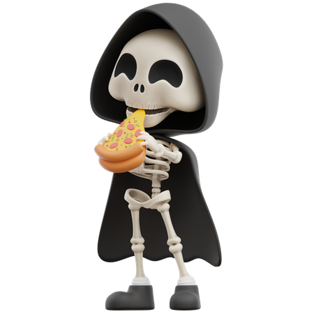 Grim Reaper Eating Pizza  3D Illustration