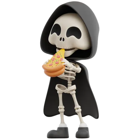 Grim Reaper Eating Pizza  3D Illustration