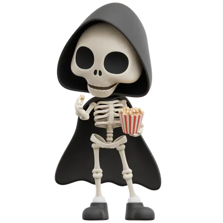 Grim Reaper Eating Popcorn  3D Illustration