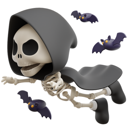 Grim Reaper Flying With Bats  3D Illustration