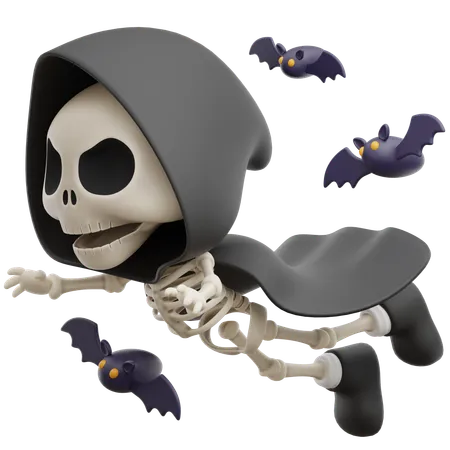 Grim Reaper Flying With Bats  3D Illustration