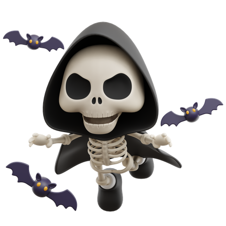 Grim Reaper Flying With Bats  3D Illustration