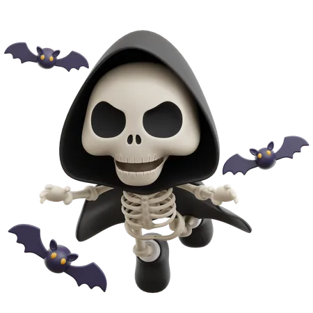 Grim Reaper Flying With Bats  3D Illustration