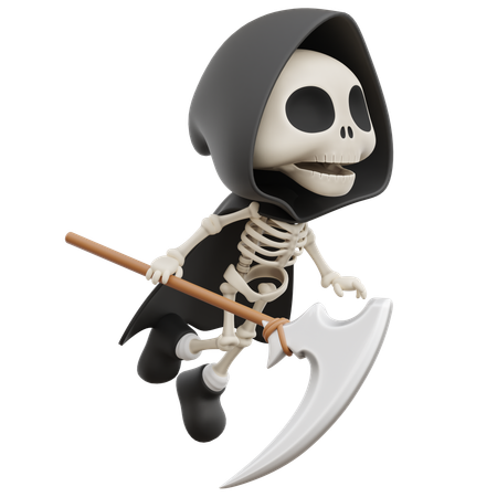 Grim Reaper Flying With Sickle Weapon  3D Illustration