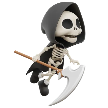 Grim Reaper Flying With Sickle Weapon  3D Illustration