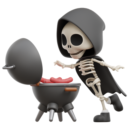 Grim Reaper Grelhando Salsichas  3D Illustration