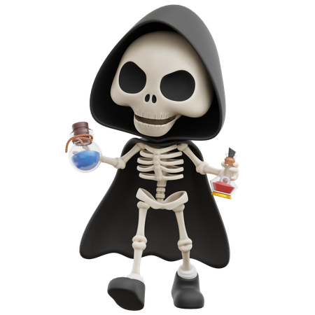 Grim Reaper Holding Chemical Bottle  3D Illustration