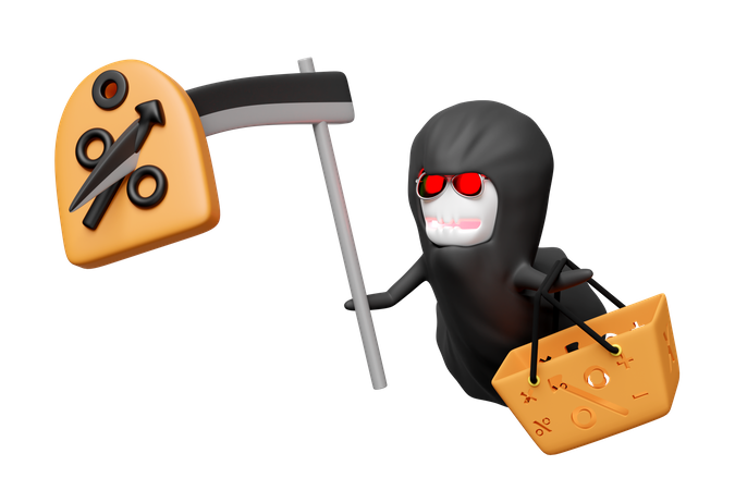 Grim Reaper Holding Shopping Basket  3D Icon