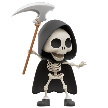 Grim Reaper Holding Sickle Weapon  3D Illustration