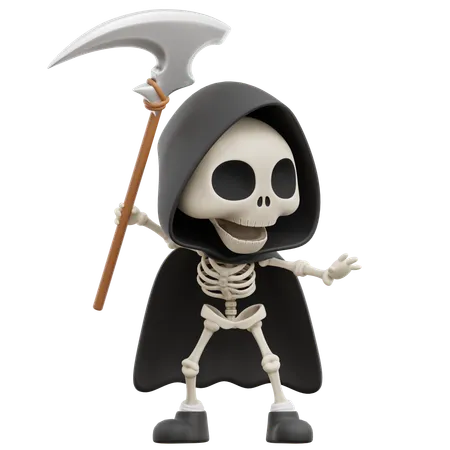 Grim Reaper Holding Sickle Weapon  3D Illustration