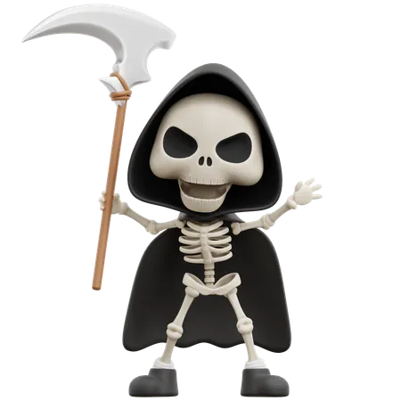 Grim Reaper Holding Sickle Weapon  3D Illustration