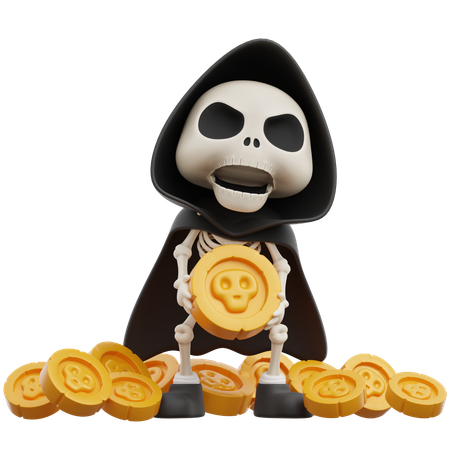 Grim Reaper Lifting Coin  3D Illustration