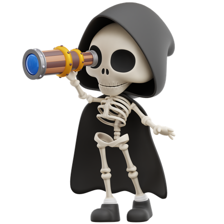 Grim Reaper Looking With Binoculars  3D Illustration