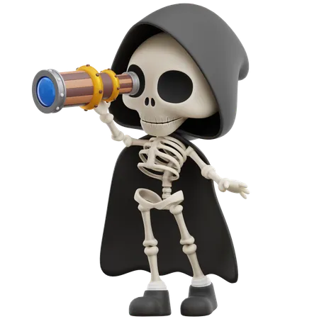 Grim Reaper Looking With Binoculars  3D Illustration