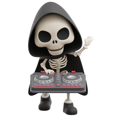 Grim Reaper Playing Dj  3D Illustration