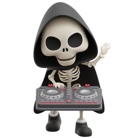 Grim Reaper Playing Dj  3D Illustration