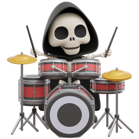 Grim Reaper Playing Drum  3D Illustration