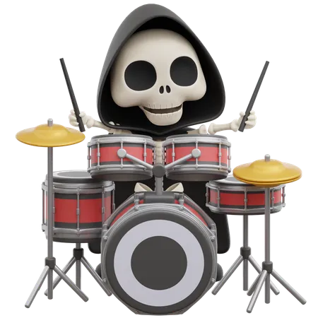 Grim Reaper Playing Drum  3D Illustration