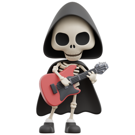 Grim Reaper Playing Guitar  3D Illustration