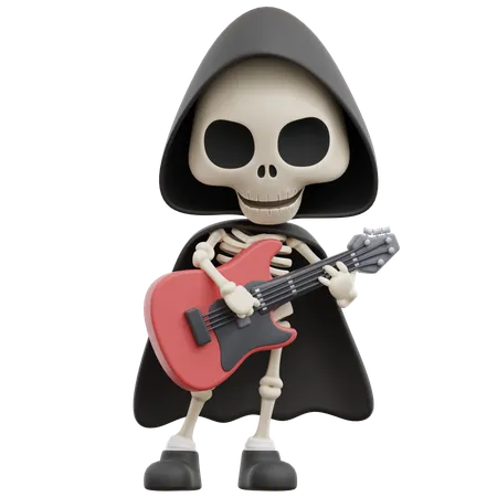 Grim Reaper Playing Guitar  3D Illustration