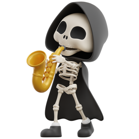 Grim Reaper Playing Saxophone  3D Illustration