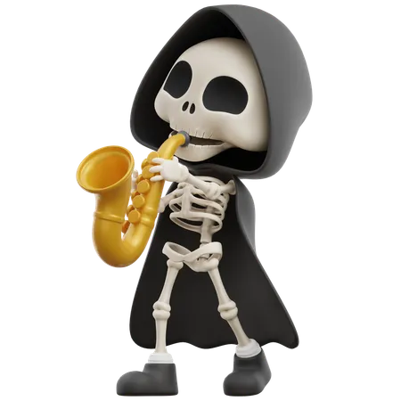 Grim Reaper Playing Saxophone  3D Illustration