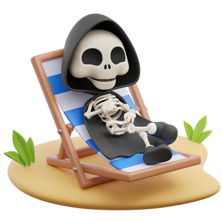 Grim Reaper Relaxing On Beach Chair  3D Icon