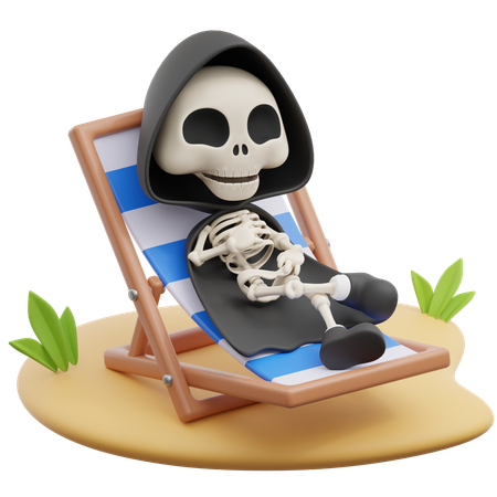 Grim Reaper Relaxing On Beach Chair  3D Illustration