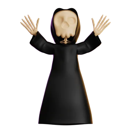 Grim Reaper Standing With Open Hands  3D Illustration