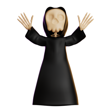 Grim Reaper Standing With Open Hands  3D Illustration