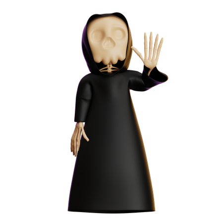 Grim Reaper Waving Hand  3D Illustration