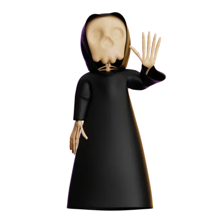 Grim Reaper Waving Hand  3D Illustration