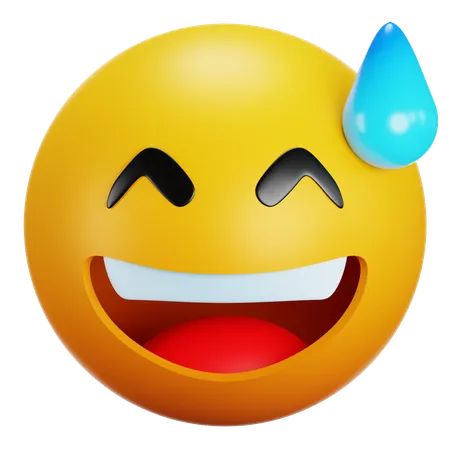 Awkward Emoji Embarrassed Laughing Emoticon Yellow Face With Sweat Drop 3 D Stylized Icon 3D Icon