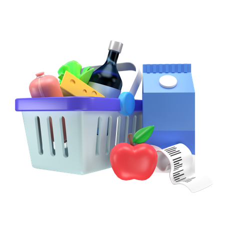 Groceries Basket  3D Illustration