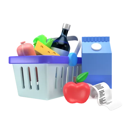 Groceries Basket  3D Illustration