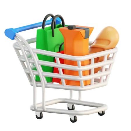 3 D Shopping Cart Full Of Groceries Online Shopping And Digital Marketing Ideas 3 D Basket Shop Cart 3 D Icon Illustration 3D Icon